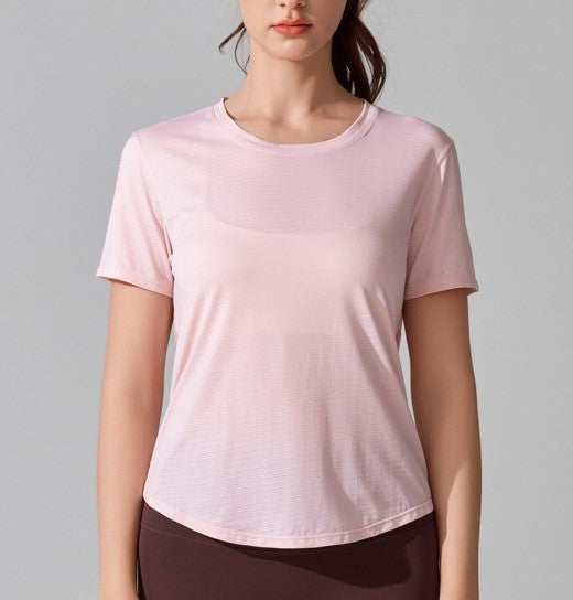 Women Short-Sleeved Yoga T-Shirt Vest - Lightweight Summer Fitness Top with Loose Fit and Breathable Hollow Back Design