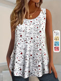 Summer Women's Printed Round Neck Sleeveless Tank Top Casual Lightweight Vest T-Shirt