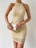 Women's Slim Fit Solid Color Sleeveless Lace Dress