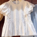 Summer Hollow-Out Shirt with Doll Top & Lace Wide-Leg Pants Set - RAC26JP5395BATS