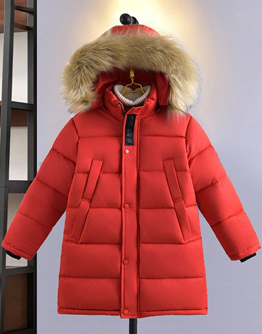 New Winter Boys’ Cotton-Padded Jacket – Mid-Length Thick Warm Down-Cotton Coat for Middle & Large Children - RAC25JP3247BOW