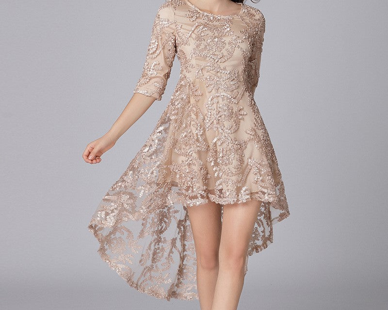 Plus Size Elegant Lace Evening Dress – Irregular Hem, Mid-Length, Spring/Autumn New Arrival