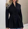 Autumn Women's Elegant V-Neck Slim Waist Tailored Blazer Jacket