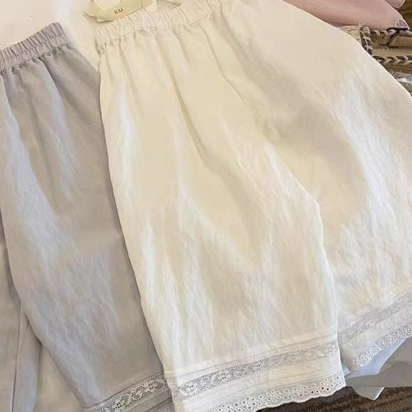 Girls’ Summer Casual Lace Wide Leg Pants – Fashionable Sweet Everyday Wear for Kids - RAC26JP5421BATB