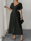 Women's Plus-Size Elegant Midi Dress with Flattering Fit, Soft Fabric, Classic Style, Comfortable Everyday Wear