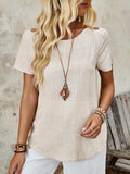 Women's Solid Color Round Neck Short Sleeve Button Front Casual Top