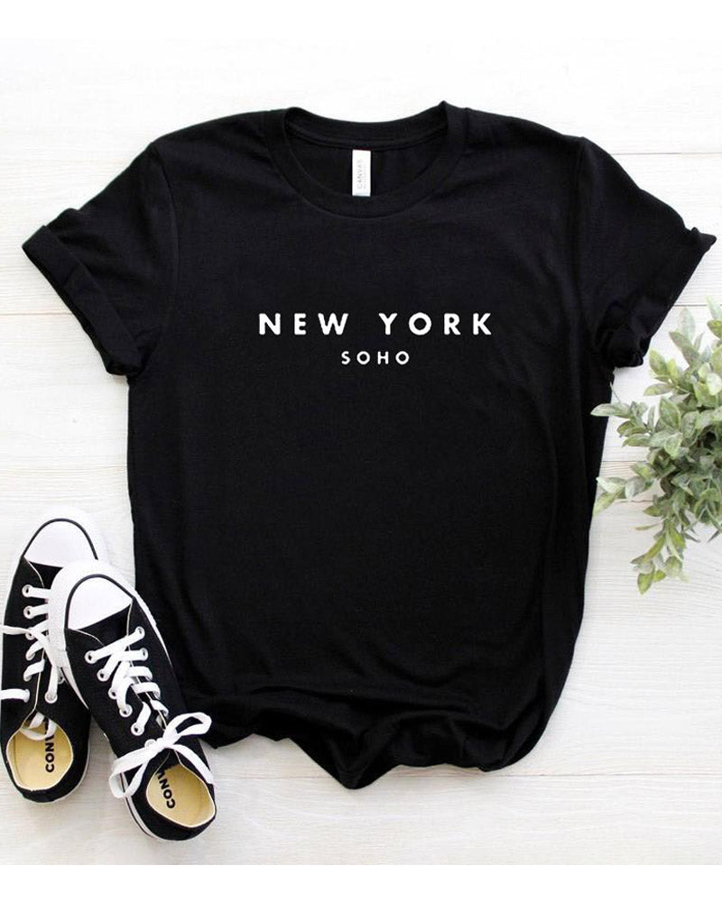 Women Comfortable Round Neck New York Letter Pattern Short Sleeve Summer Casual T-Shirt