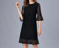 Plus Size Summer Dress – Loose-Fitting Stretchy Black Dress with Beaded Detail, Youthful & Slimming Casual Lace Dress