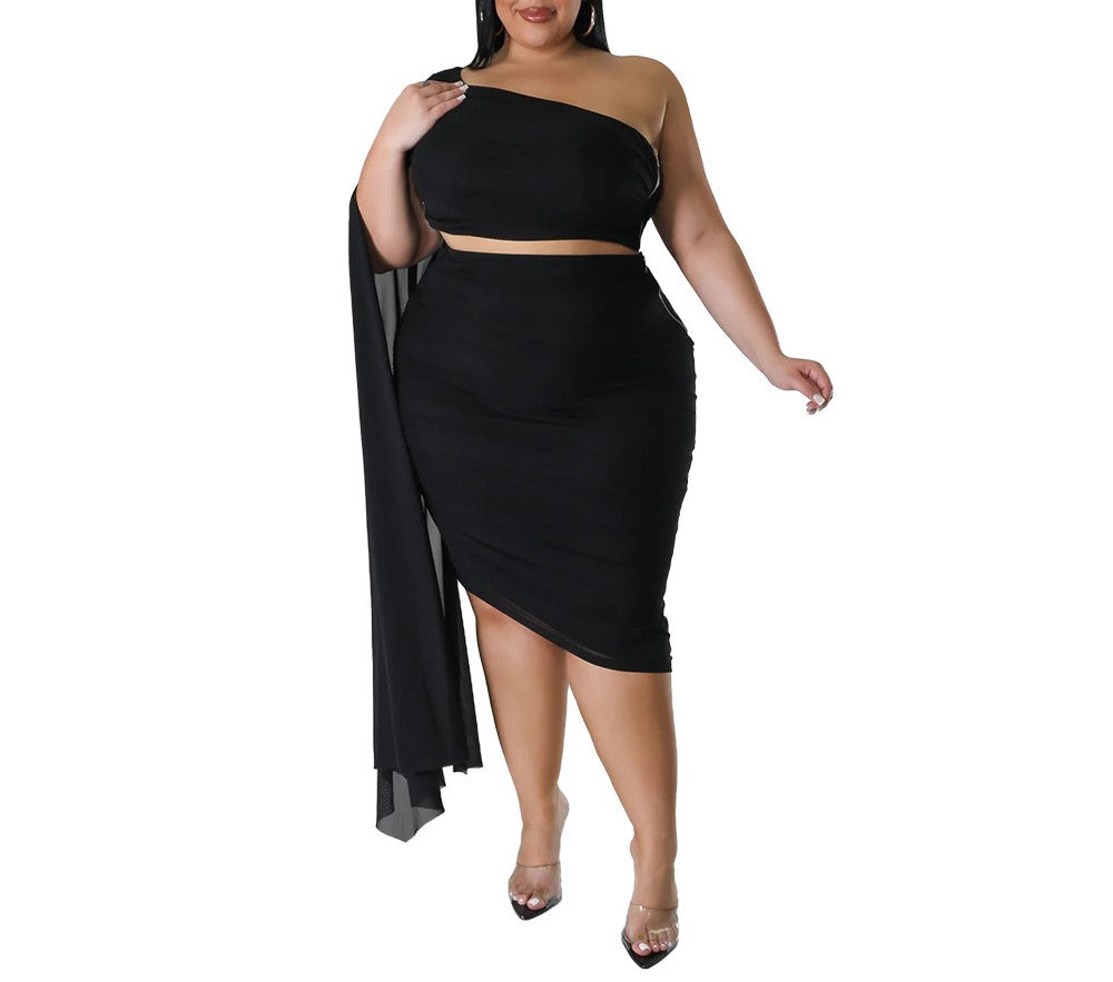 Women's High Elastic Oblique Collar Pleated Two-Piece Suit with Long Train Sleeves – New Arrival