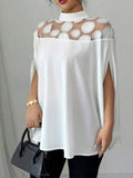 Summer Solid Color Mesh Shoulder Bat Sleeve Elegant Women's Casual Top