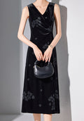 High-End Gold Velvet Black Suspender Slim Dress