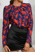 Women Casual Round Neck Printed Long-Sleeves Shirt&Blouse