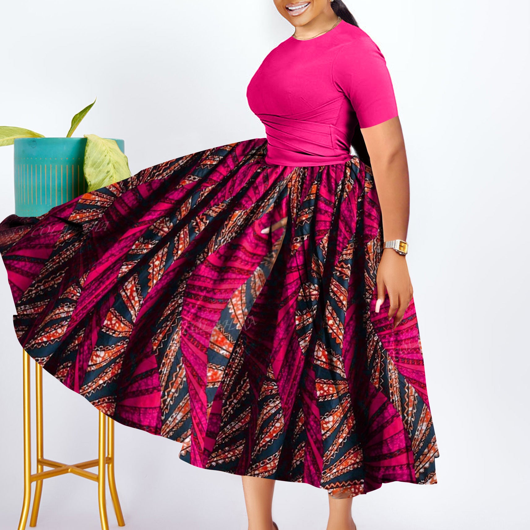 Plus Size Women's Elegant Pleated Black Swing Dress – Flowy A-Line Midi Dress with Sleeves – Classic Temperament Style for Casua