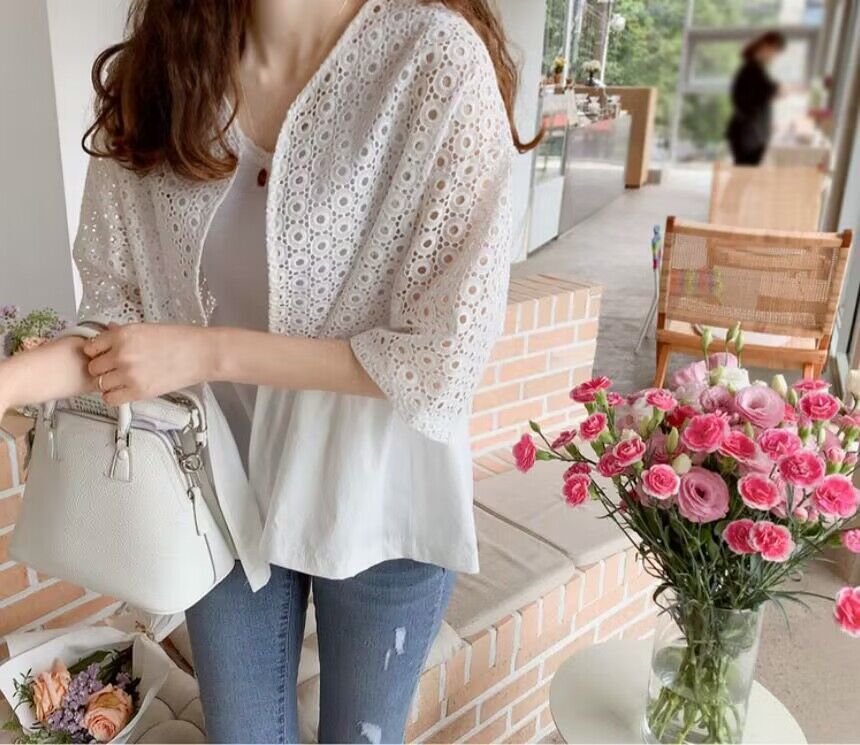 Women's Loose Lace Cotton Linen Cardigan Shirt – Lightweight Sun Protection Airy Jacket
