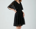 Plus-Size Black V-Neck Hollow-Out A-Line Dress with Flared Sleeves – Casual & Versatile Summer Dress for Full Bust