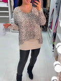 Women's Summer Round Neck Leopard Print Long Sleeve Layered Look Casual Fashion Top