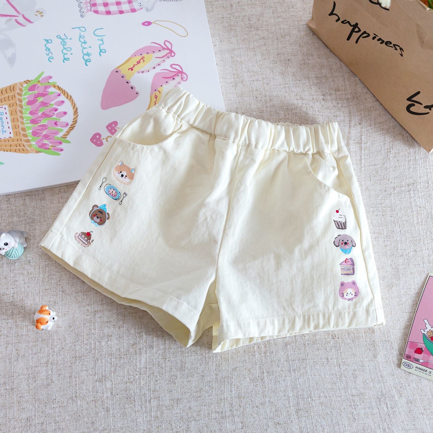 Girls’ Summer Shorts – Cartoon Print Lightweight Fresh Everyday Pants - RAC26JP5417BATB