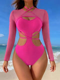 Mesh Strap Solid Color Bikini Swimsuit for Women