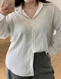 Women's Plus Size Long Sleeve Loose Fit Button-Up Shirt – Casual Everyday Comfort Top