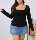 Autumn & Winter Black Knitted Long-Sleeve Slim-Fit Top with Square Neck – Elegant, Simple, and Commuter-Friendly