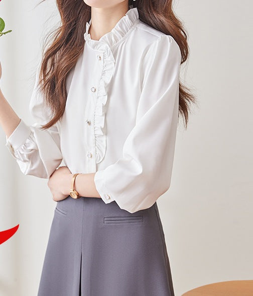 Women's Long Sleeve Ruffle Lace Collar Spring Shirt