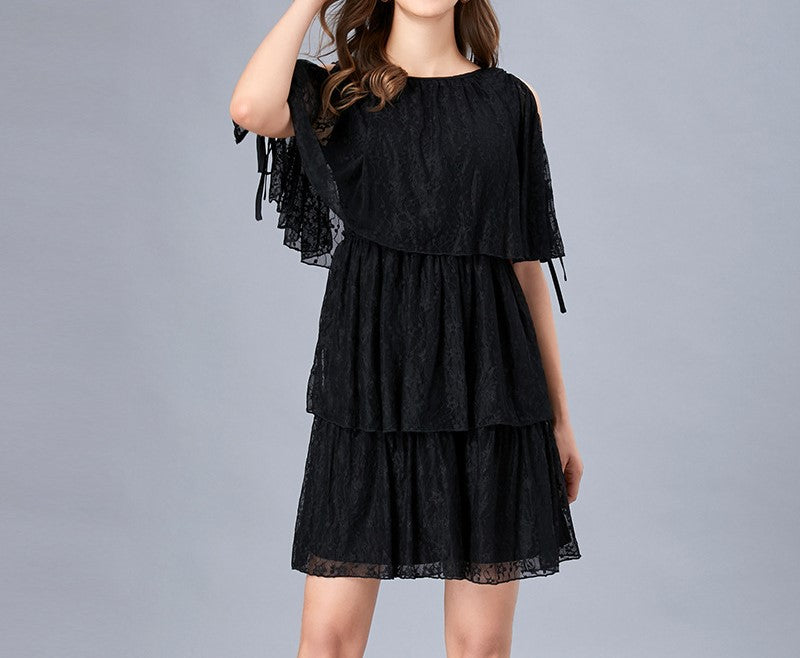French Casual Vacation Beach Dress – Women’s Off-Shoulder Loose Lace Summer Dress