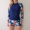 New Digital Print Long-Sleeve Conservative Women's Split Boxers Bikini Swimsuit