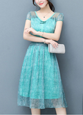 Women Chiffon Lace Sleeve Party Dress