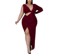 Elegant Solid Color One-Sleeve Hollow Long Dress – Sophisticated Evening Gown