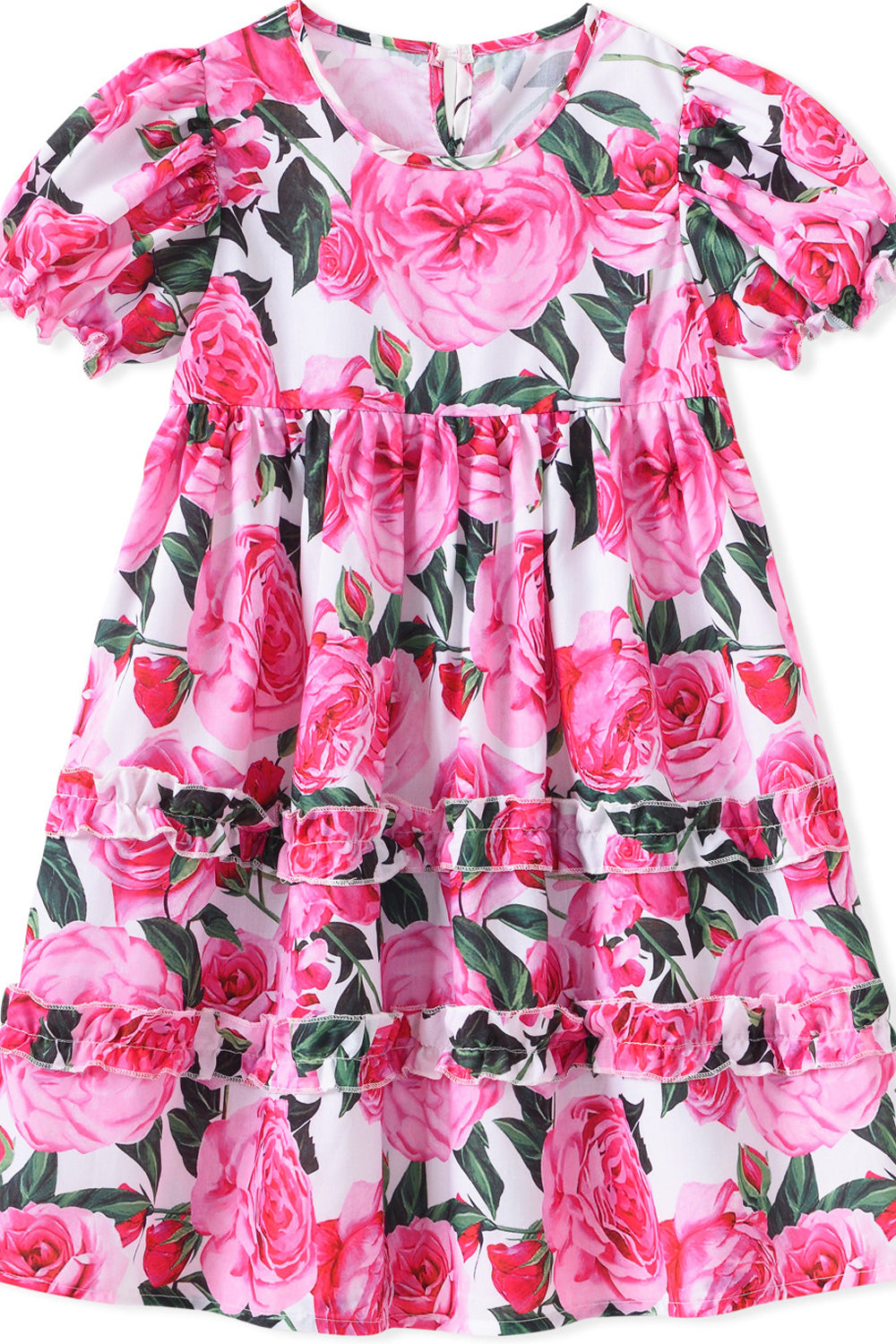 Kids Girls Comfortable Floral Design Zipper Dress