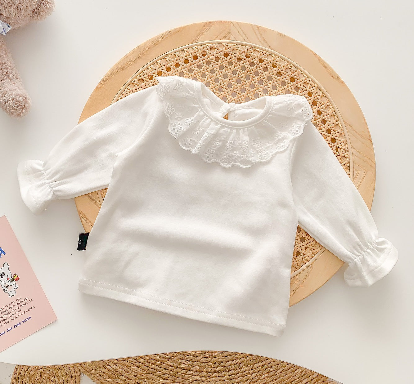 Girls' Solid Color Doll Collar Long Sleeve Bottoming Top - RAC26JP5491BATT