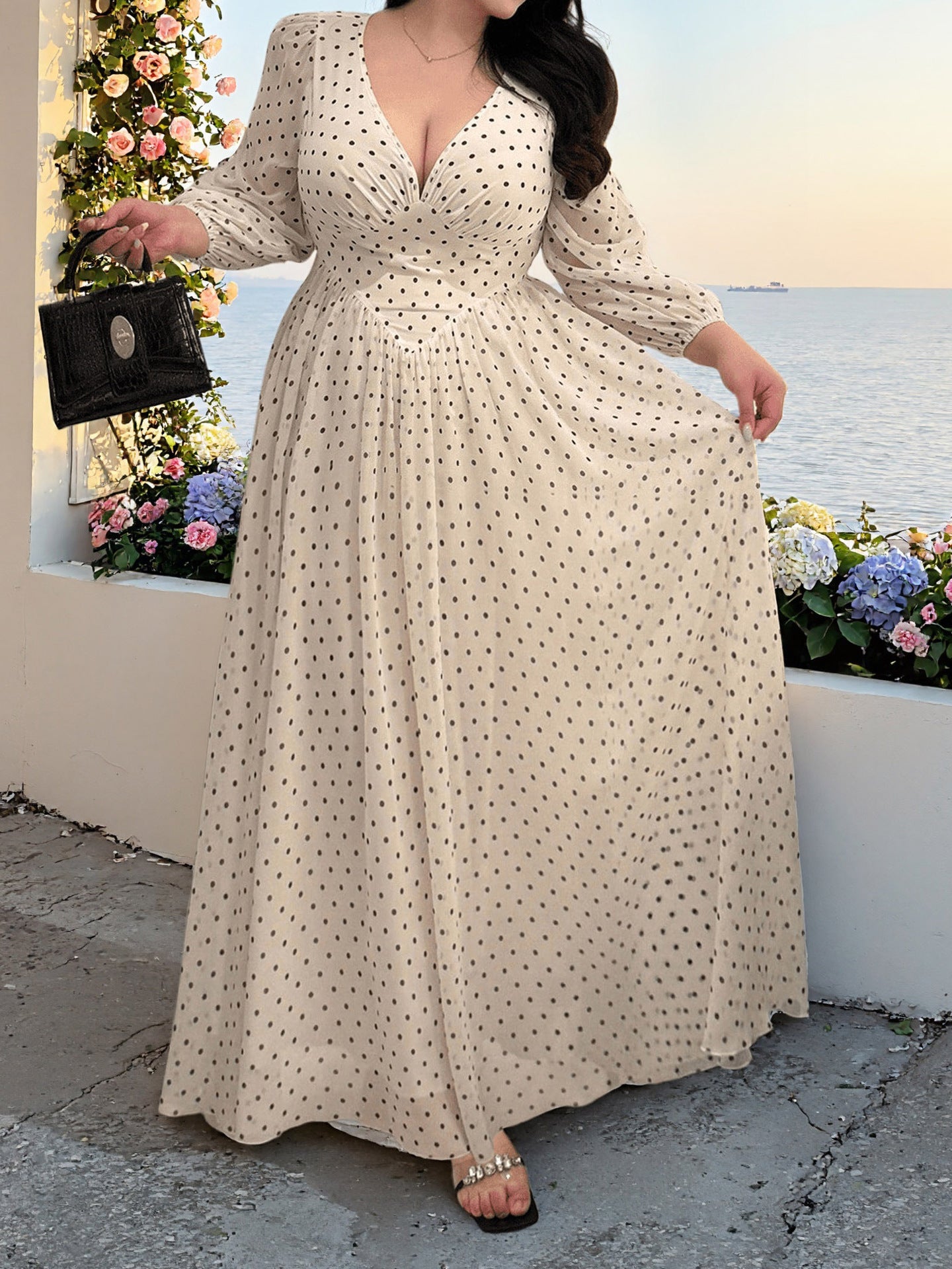 Women's Summer V-Neck Elegant Waist-Cinching Plus Size Long Maxi Dress