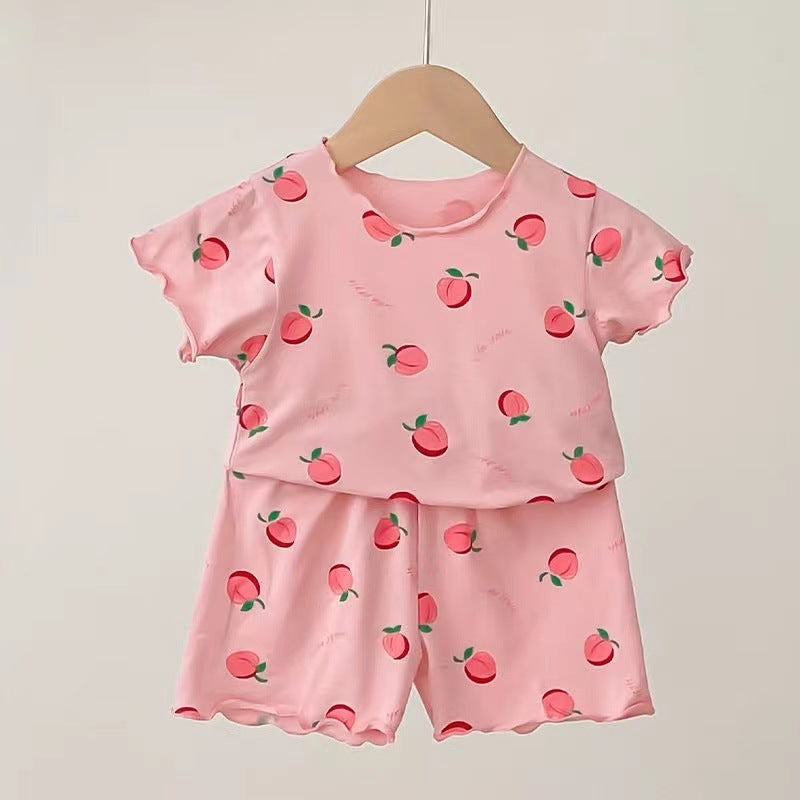 Baby Strawberry Floral Pajama Set – Trendy Short-Sleeved Top & Shorts Outfit - RAC26JP5385BATS
