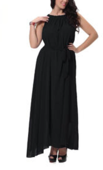 Women Sleeveless A-Line Chiffon Plus Size Black Dress