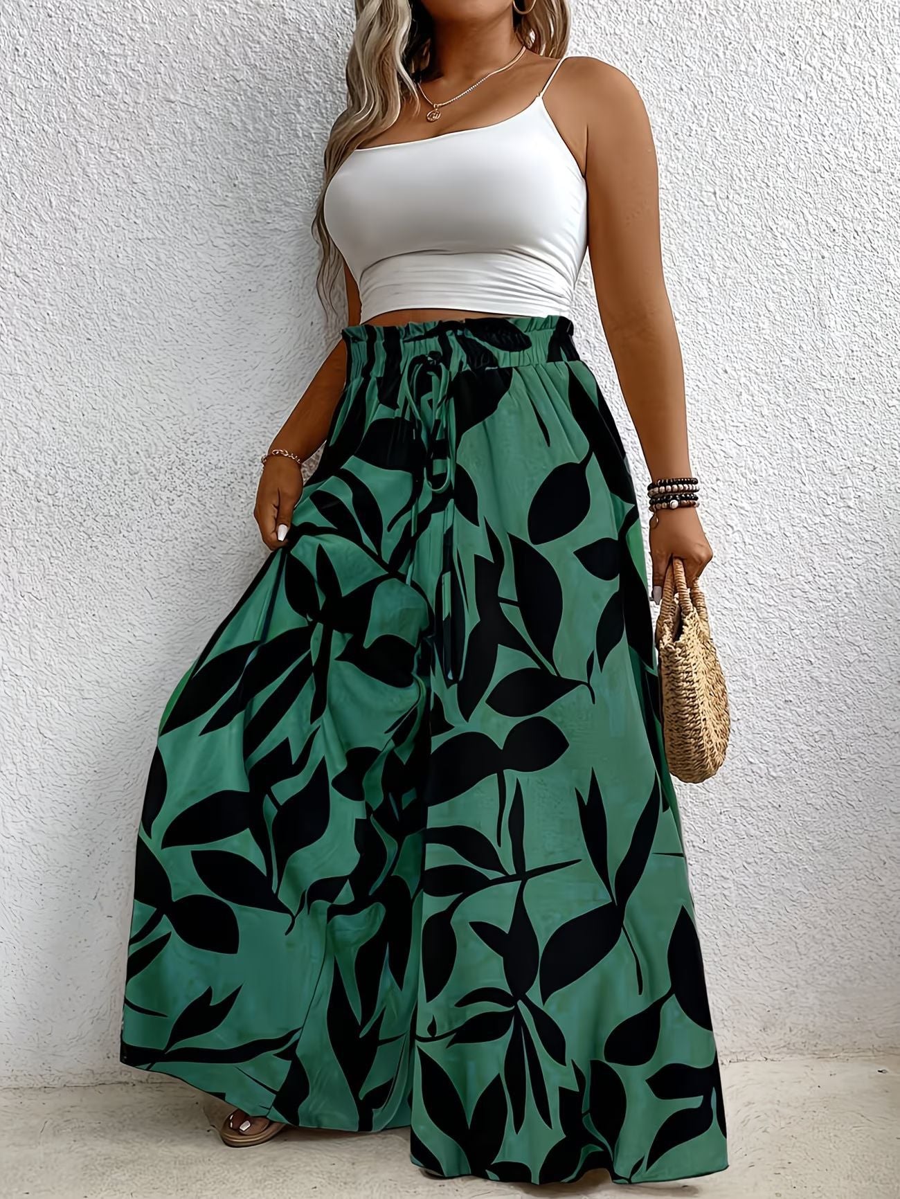 Women's Plus Size Summer Printed Wide Leg Pants