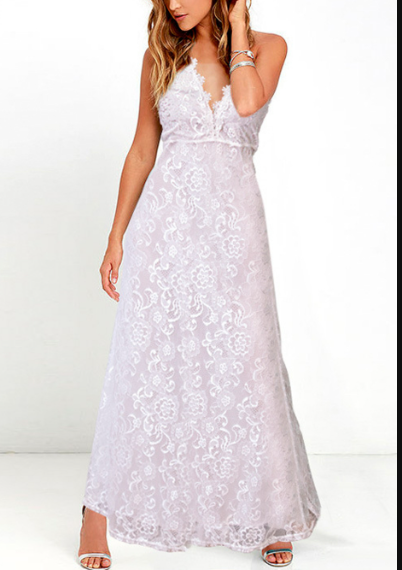 Women Halter Lace Flower Maxi Dress