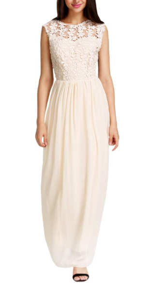 Women Sleeveless Lace Stitched Full Length Dress