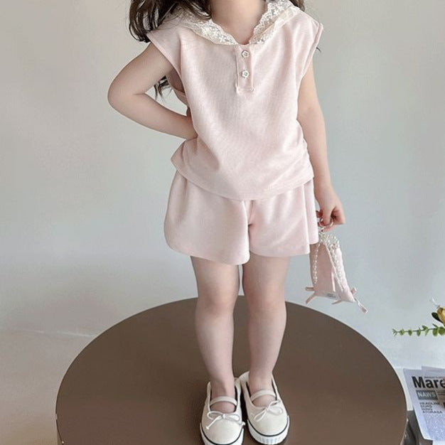 Summer Baby Girls Lace Hooded Vest with Shorts - RAC26JP5407BATS