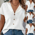 Summer Pure Color Doll Collar Short Sleeve Button Top for Women – Casual Elegant Blouse