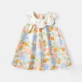 Girls’ Summer Floral Bow Petal Collar Princess Dress - RAC26JP5455BATDAS