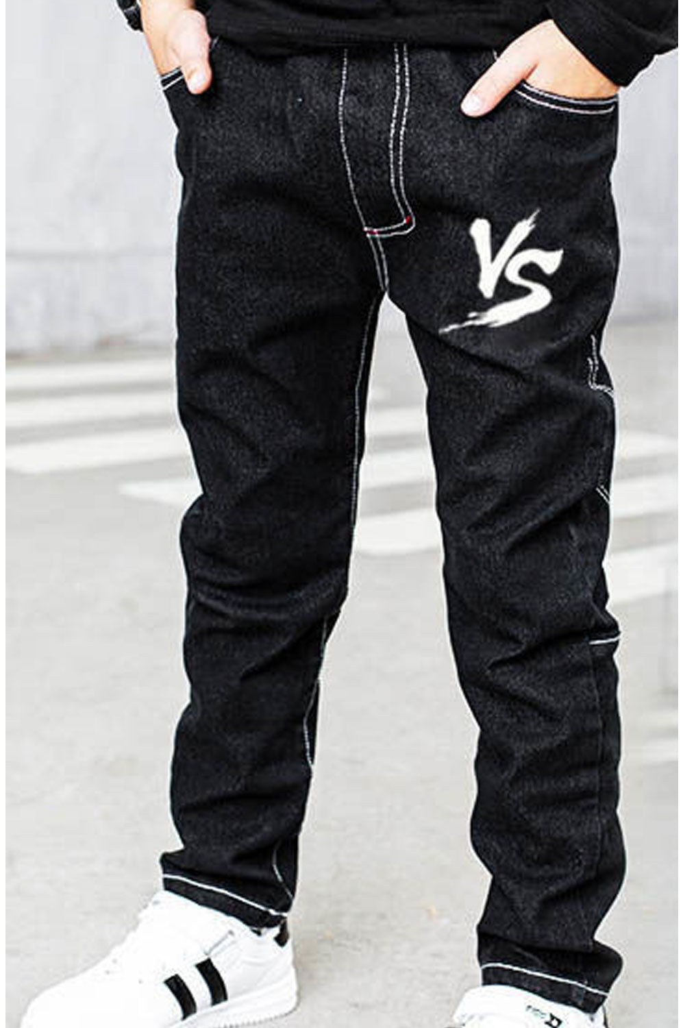 Kids Boys New Fashion Full Length High Waist Elastic Belt Solid Color VS Letters Pattern Sports,Trendy Thicken Outerwear Casual