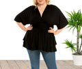 Plus‑Size Women’s Solid Color V‑Neck Loose Fit Top – Summer & Autumn Casual Blouse