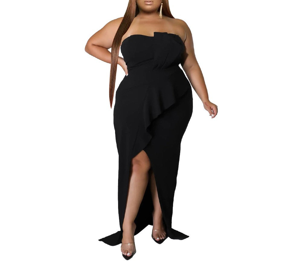 Elegant High-Waisted Slim-Fit Strapless High-Slit Evening Party Dress for Women