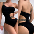New Solid Color One-Shoulder Hollow One-Piece Bikini Swimsuit