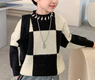 Boys Plaid Knit Pullover Sweater
