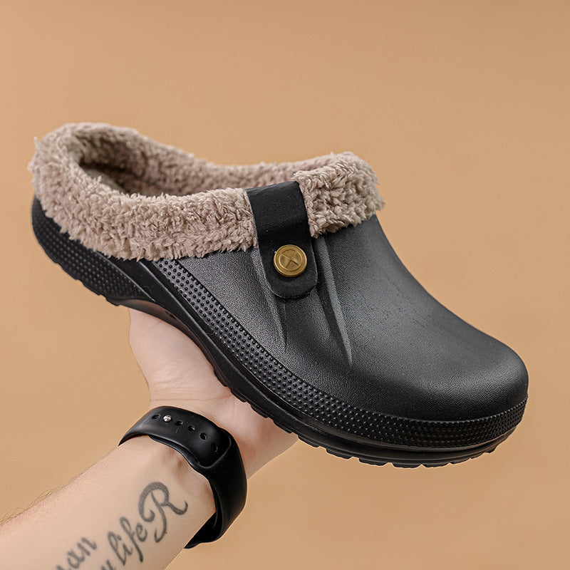 Autumn & Winter Couple Baotou Cotton Slippers - Warm Home Clogs for Men & Women