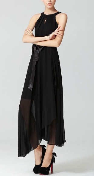 Women Chiffon Sleeveless Long Prom Dress