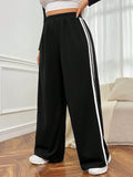Plus-Size Women's Autumn & Winter Casual Pants – Trendy, Slimming, Contrast Color Wide-Leg Trousers