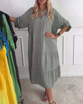 Women's Summer Printed Stand-Up Collar Polka Dot Button Loose Dress