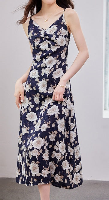 Women’s Floral Slip Dress – Casual Elegant Slim-Fit Midi Dress